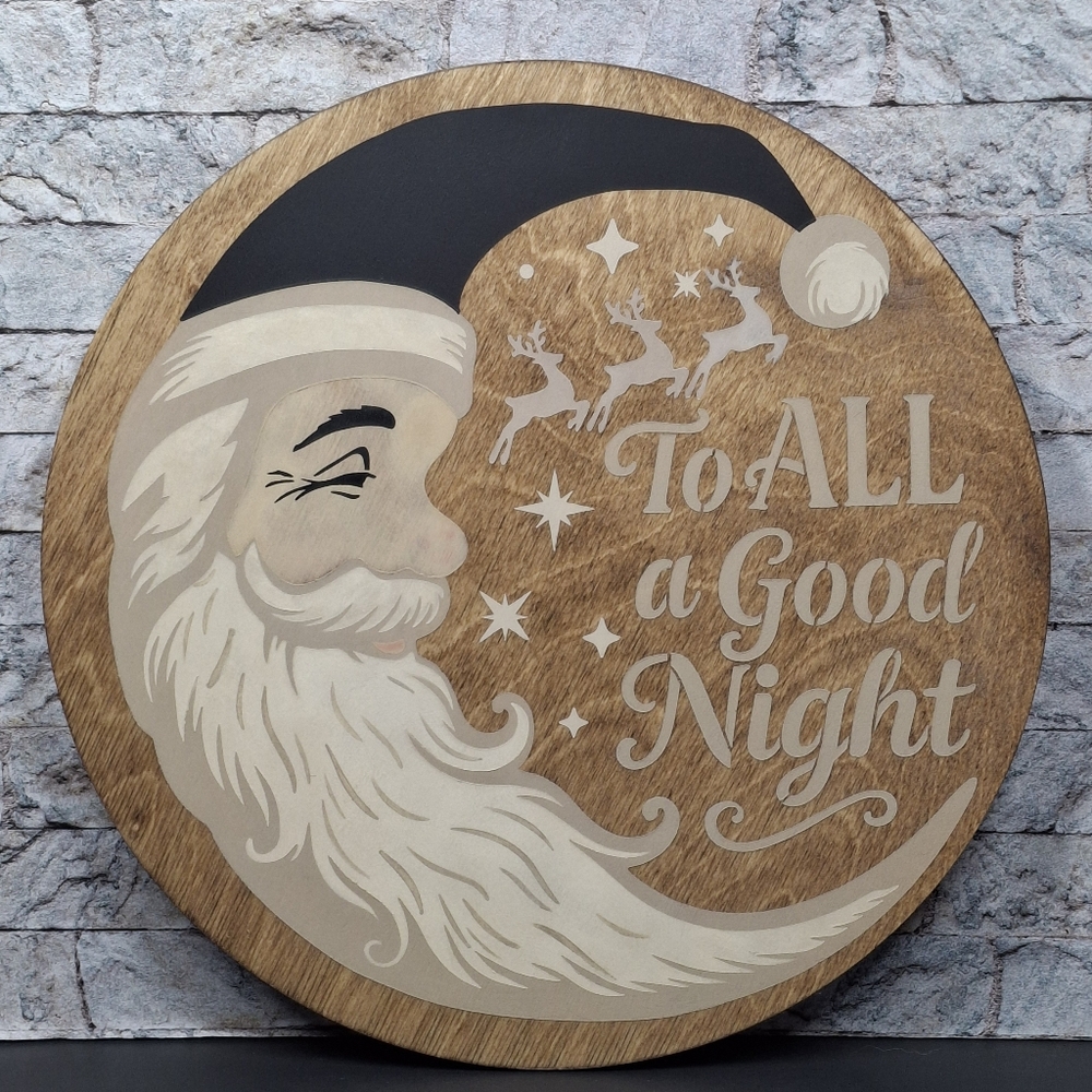 Santa Moon Wood Round Sign Night Before Christmas Holiday Wall or Shelf Decor